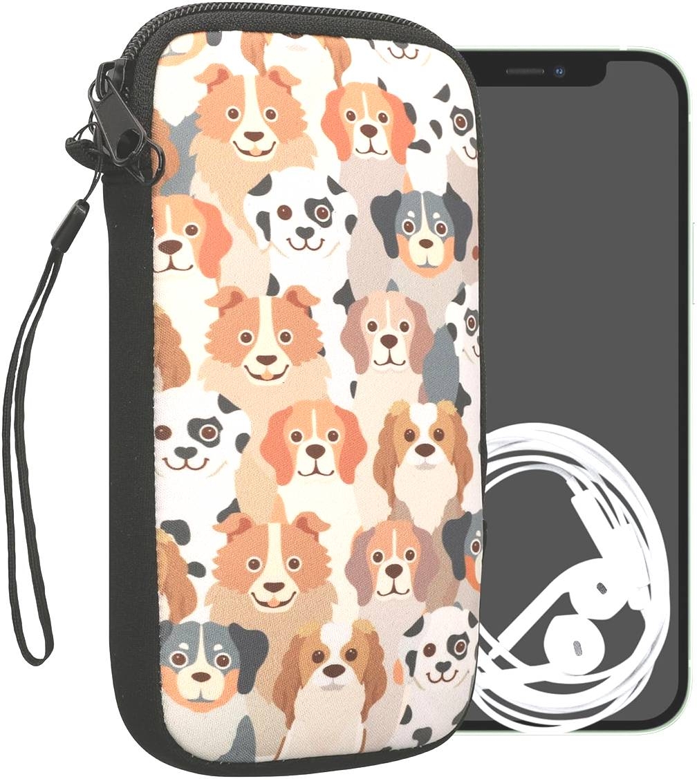 KWmobile Θήκη - Πουγκί Νεοπρενίου με Φερμουάρ για Smartphones έως 7" - Dogs / White / Light Brown / Grey