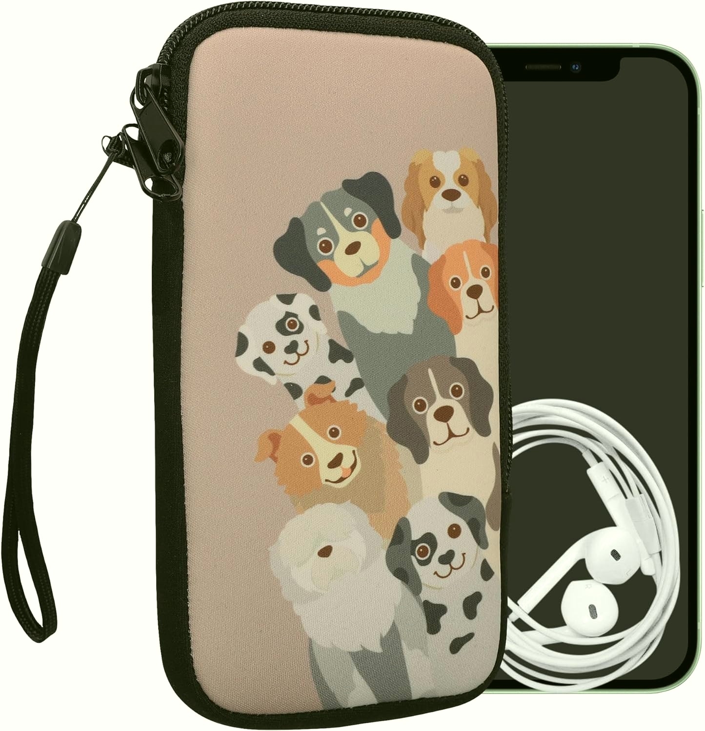 KWmobile Θήκη - Πουγκί Νεοπρενίου με Φερμουάρ για Smartphones έως 7" - Funny Dogs / Brown / White / Taupe