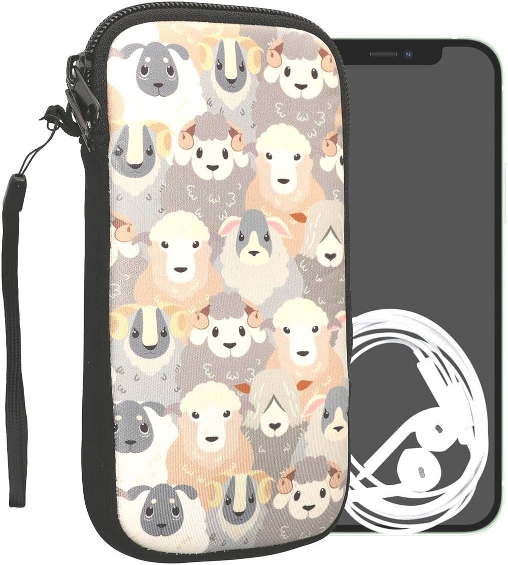 KWmobile Θήκη - Πουγκί Νεοπρενίου με Φερμουάρ για Smartphones έως 7" - Sheep / White / Brown / Grey
