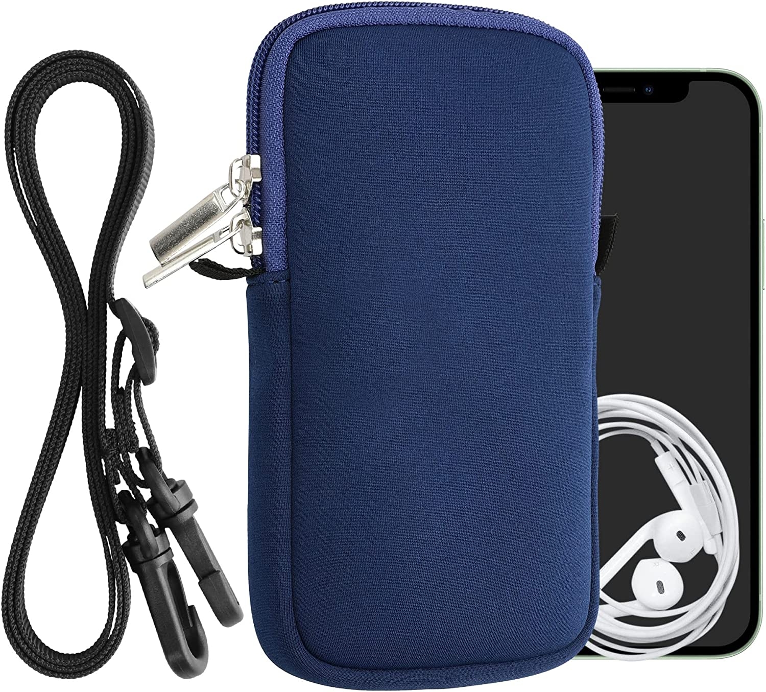 KWmobile Θήκη - Πουγκί Νεοπρενίου με Φερμουάρ και Λουράκι Λαιμού για Smartphones έως 6.5" - Dark Blue