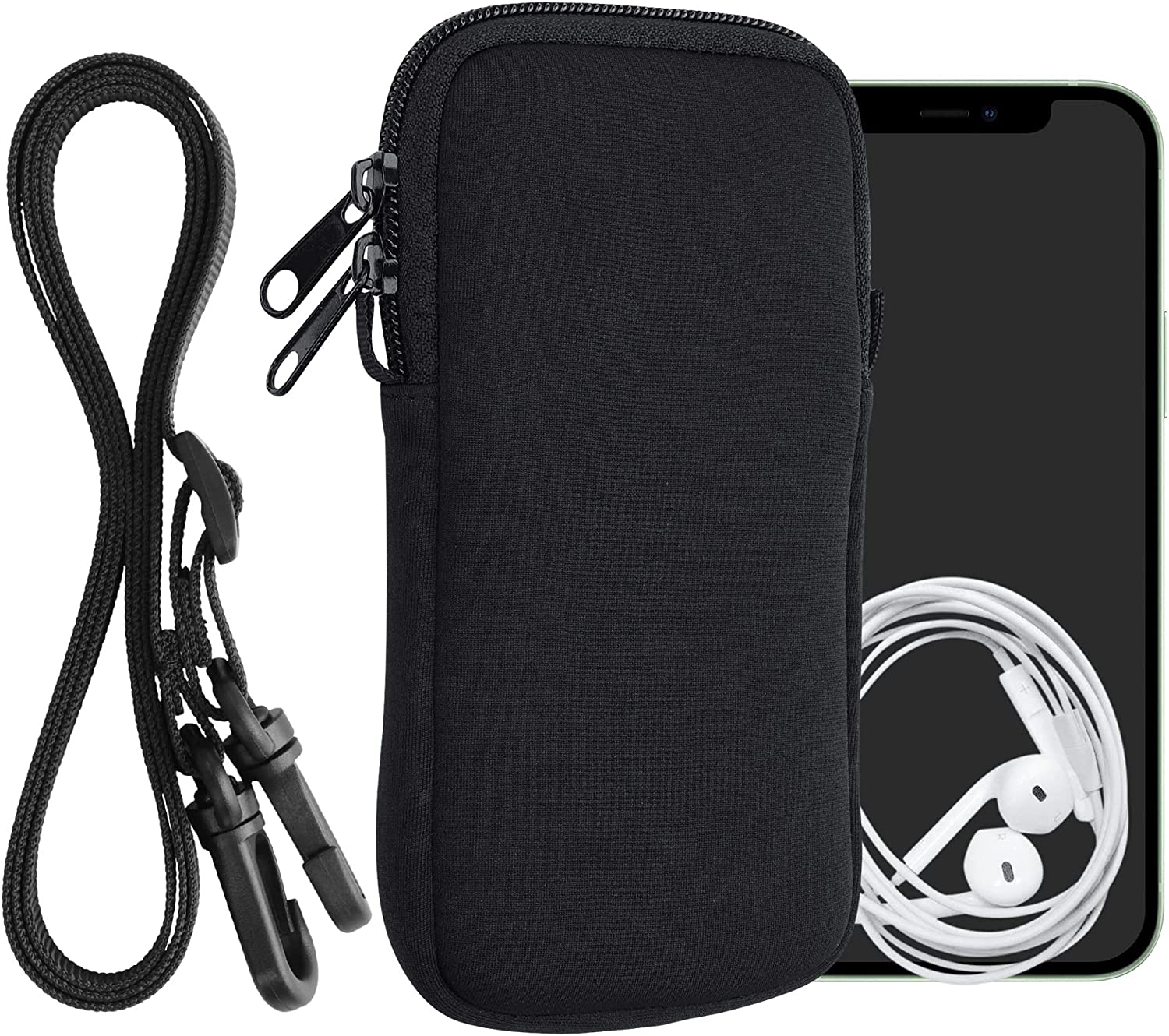 KWmobile Θήκη - Πουγκί Νεοπρενίου με Φερμουάρ και Λουράκι Λαιμού για Smartphones έως 7" - Black