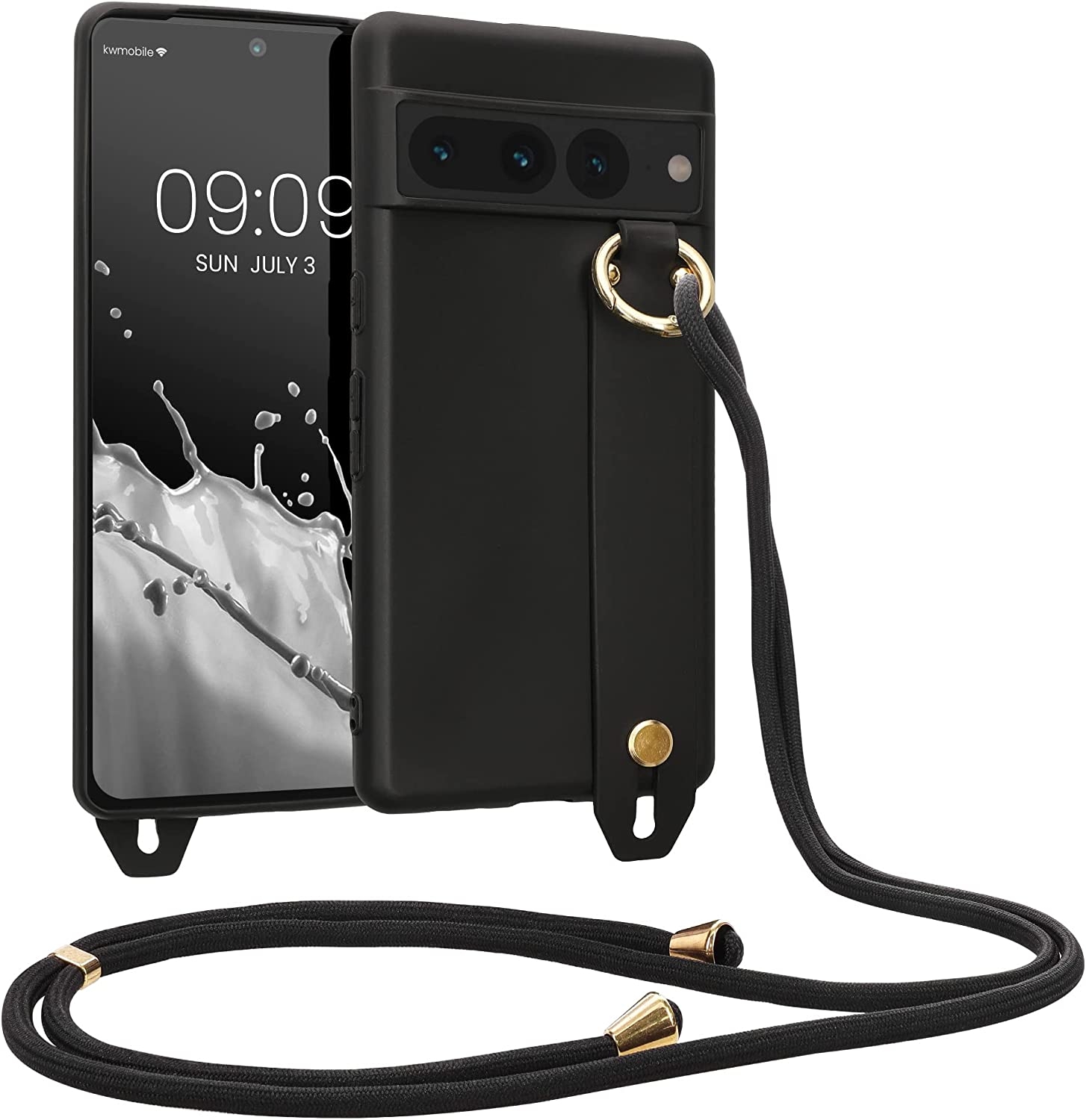 KWmobile Θήκη Σιλικόνης με Λουράκι Λαιμού και Finger Holder - Google Pixel 7 Pro - Black