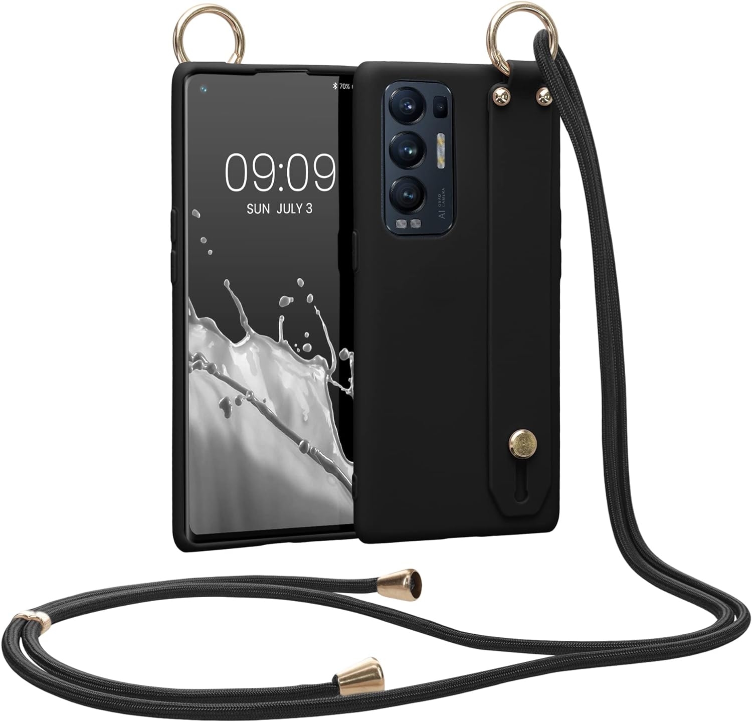 KWmobile Θήκη Σιλικόνης με Λουράκι Λαιμού και Finger Holder - Oppo Find X3 Neo - Black