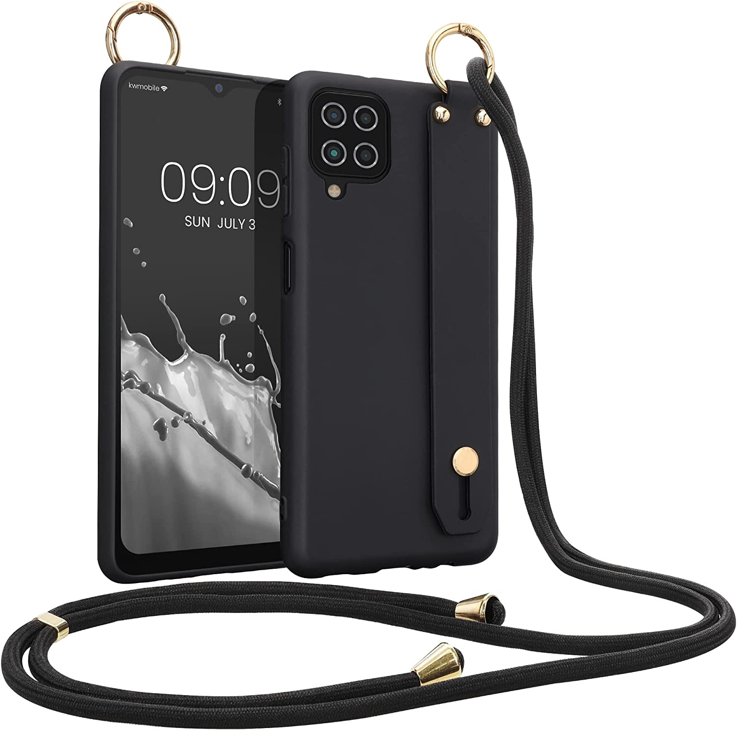 KWmobile Θήκη Σιλικόνης με Λουράκι Λαιμού και Finger Holder - Samsung Galaxy A12 - Black