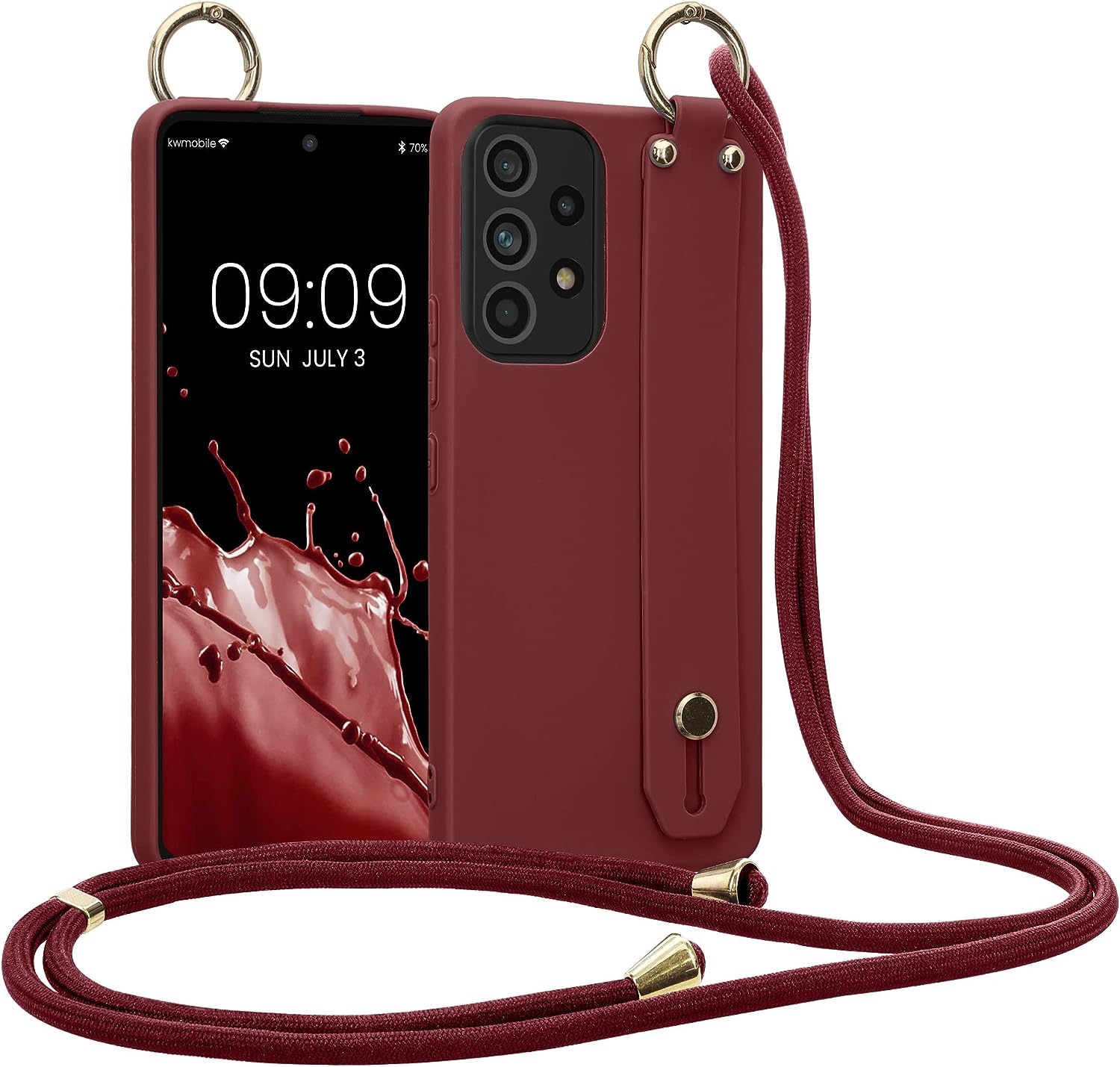 KWmobile Θήκη Σιλικόνης με Λουράκι Λαιμού και Finger Holder - Samsung Galaxy A53 5G - Tawny Red