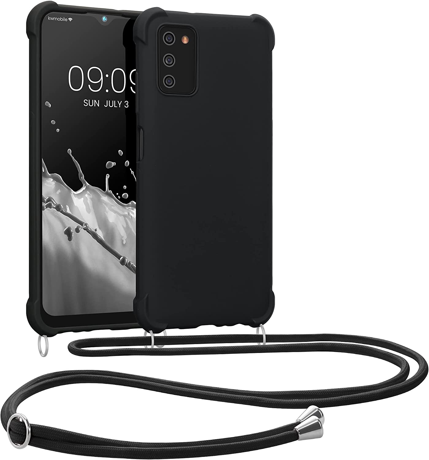 KWmobile Matte Θήκη Σιλικόνης με Λουράκι Λαιμού Samsung Galaxy A03s - Black