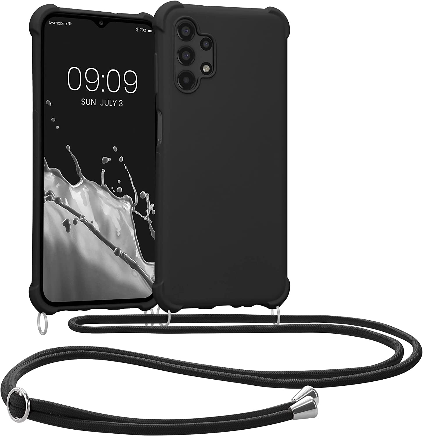 KWmobile Matte Θήκη Σιλικόνης με Λουράκι Λαιμού Samsung Galaxy A13 4G - Black