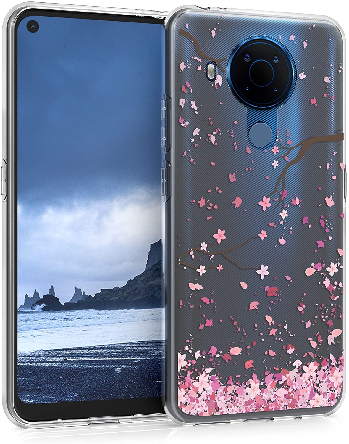 KWmobile Θήκη Σιλικόνης Nokia 5.4 - Cherry Blossoms / Pink / Dark Brown / Transparent