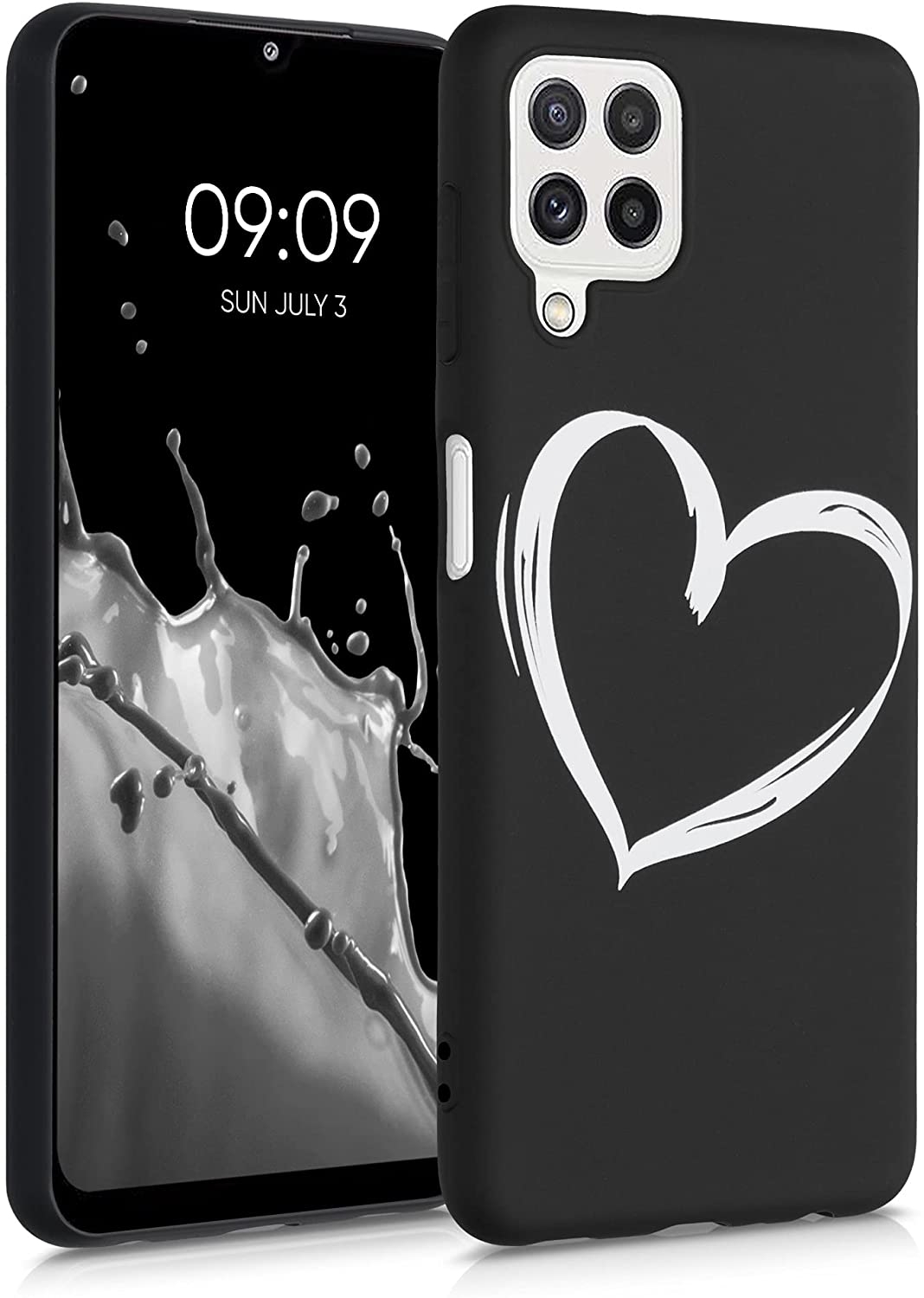KWmobile Θήκη Σιλικόνης Samsung Galaxy A22 4G - Brushed Heart White / Black