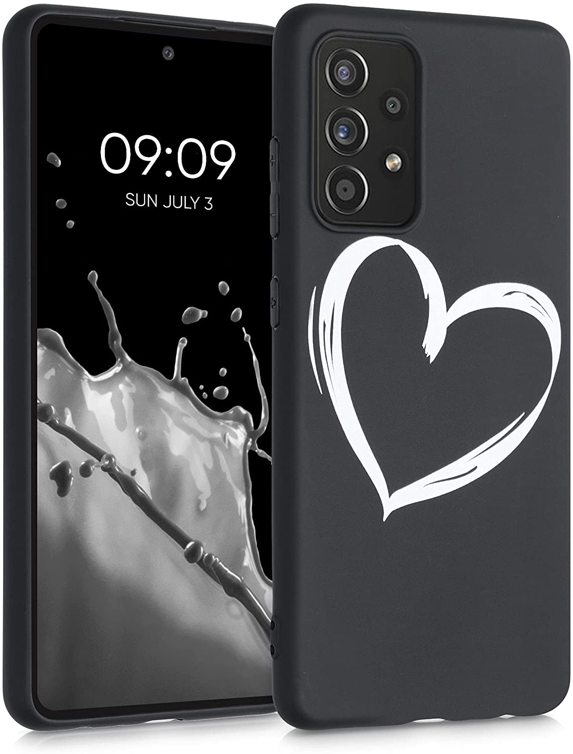 KWmobile Θήκη Σιλικόνης Samsung Galaxy A52 - Brushed Heart / White / Black 