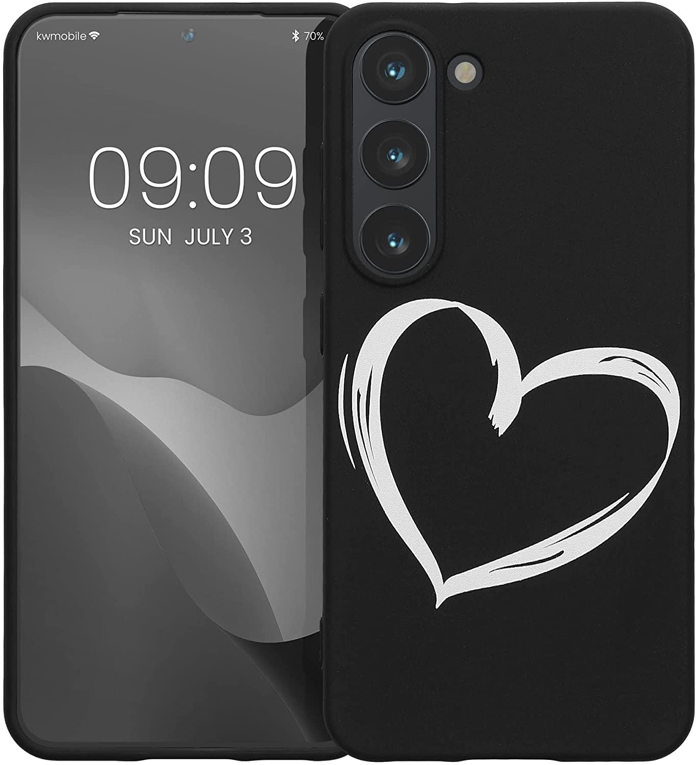 KWmobile Θήκη Σιλικόνης Samsung Galaxy S23 - Brushed Heart / White / Black