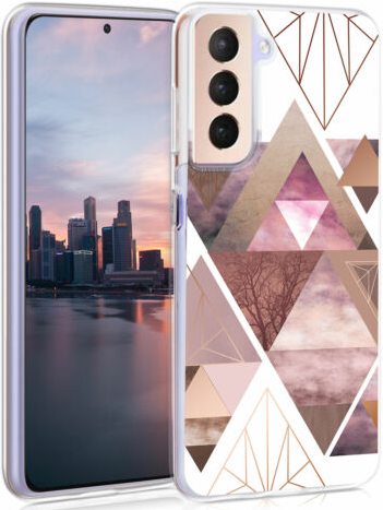 KWmobile Θήκη Σιλικόνης Samsung Galaxy S21 5G - Patchwork Triangles / Light Pink / Rose Gold / White
