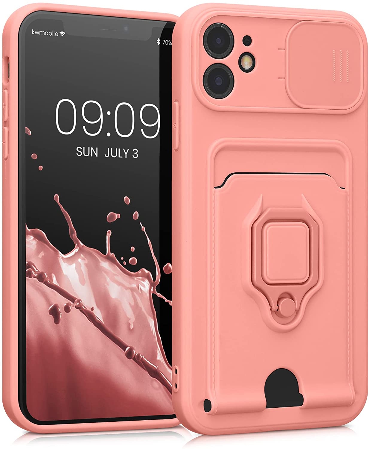 KWmobile Θήκη Σιλικόνης με Κάλυμμα για την Κάμερα / Υποδοχή Κάρτας & Μεταλλικό Ring Holder - Apple iPhone 11 - Winter Rose