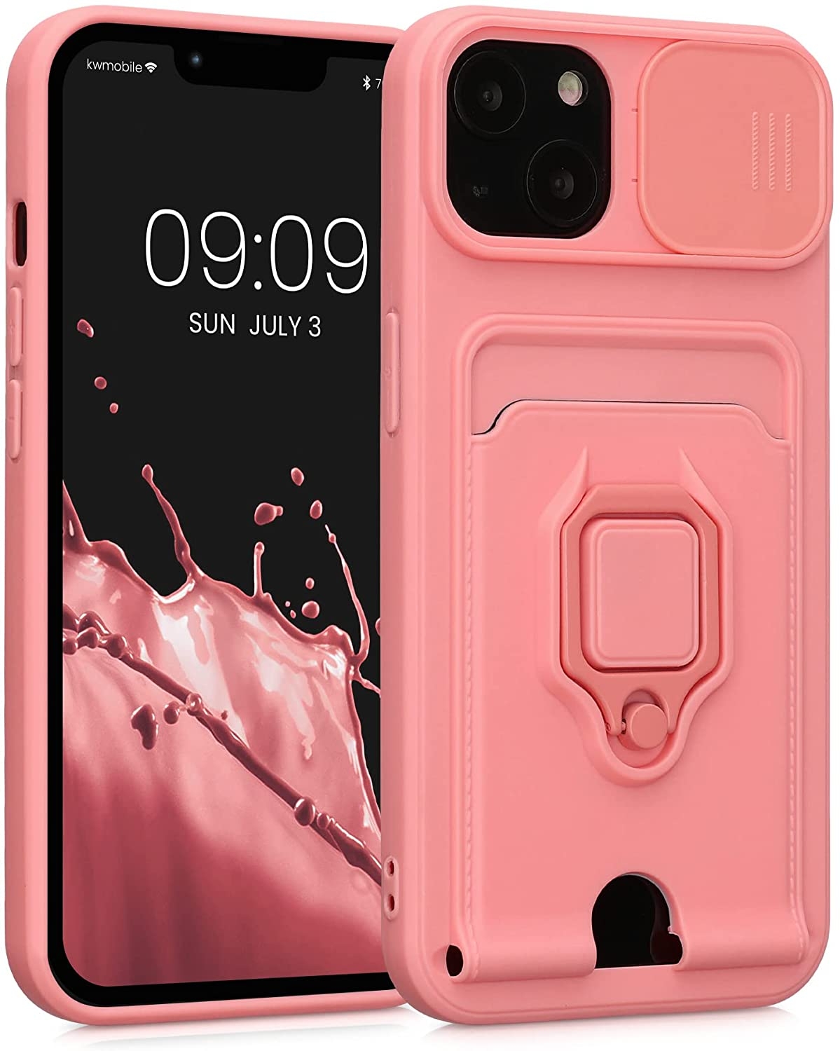 KWmobile Θήκη Σιλικόνης με Κάλυμμα για την Κάμερα / Υποδοχή Κάρτας & Μεταλλικό Ring Holder - Apple iPhone 13 - Winter Rose