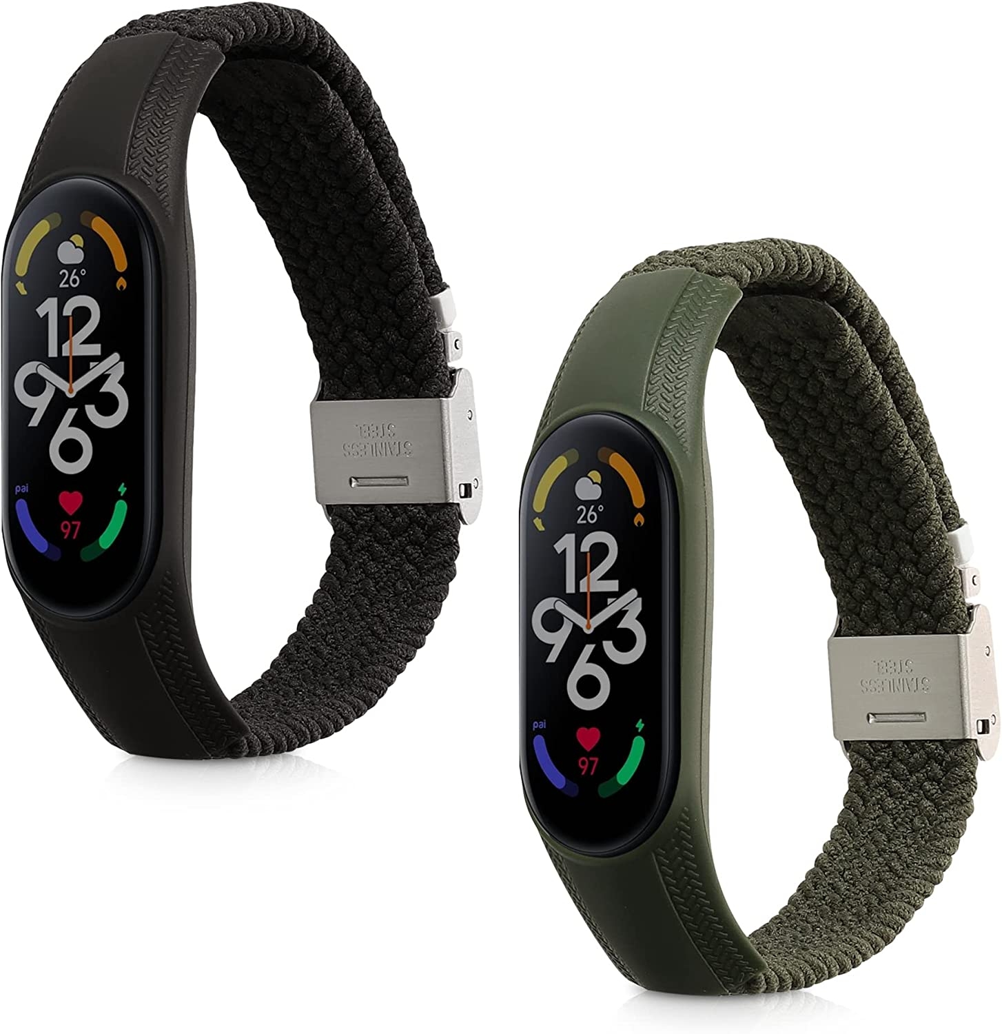 KW Nylon Λουράκι Xiaomi Mi Band 7 / 7 NFC - 2 Τεμάχια - Black / Green