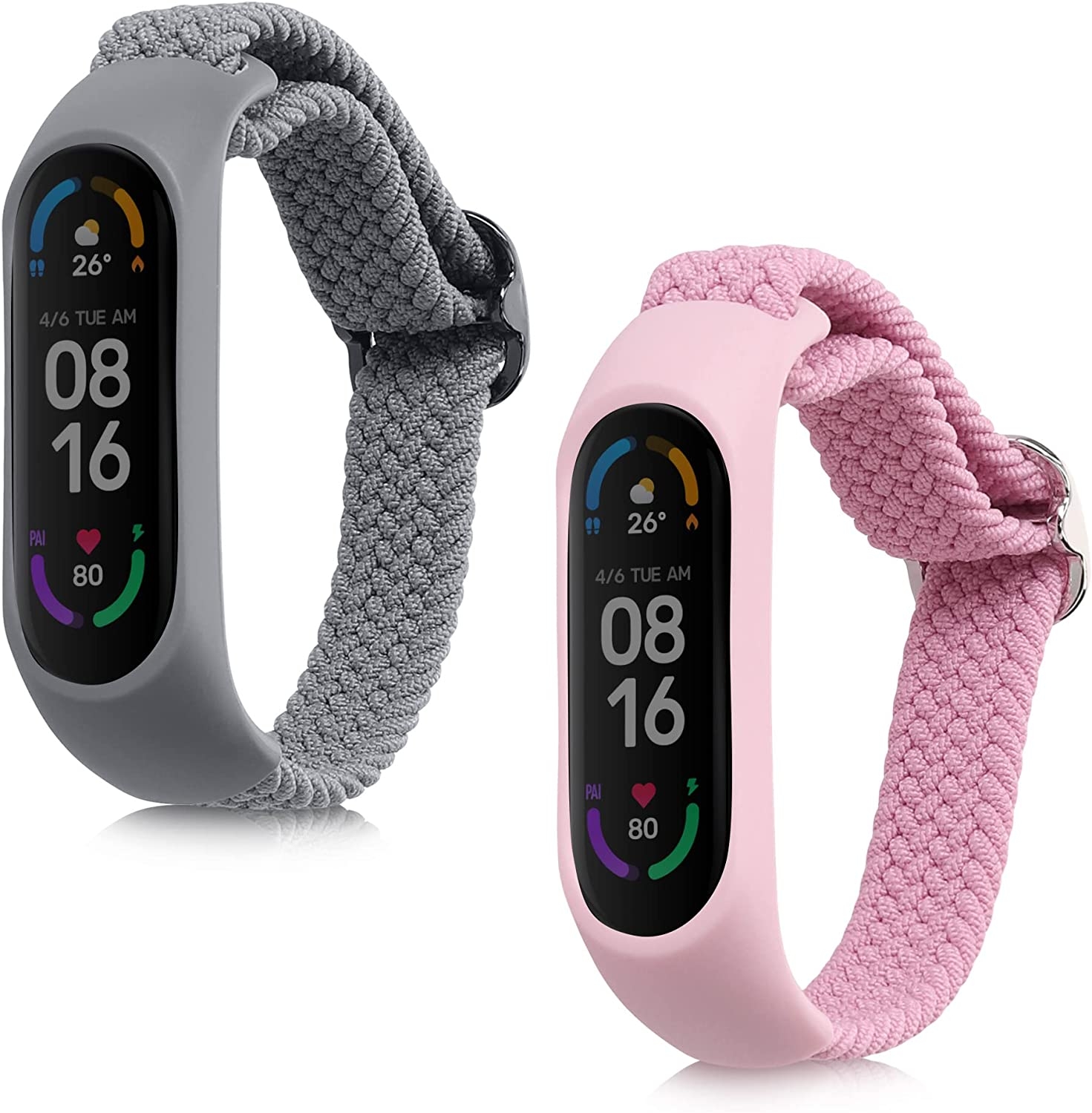 KW Nylon Λουράκι Xiaomi Mi Smart Band 6 / Mi Band 6 / Band 5 - 2 Τεμάχια - Grey / Pink