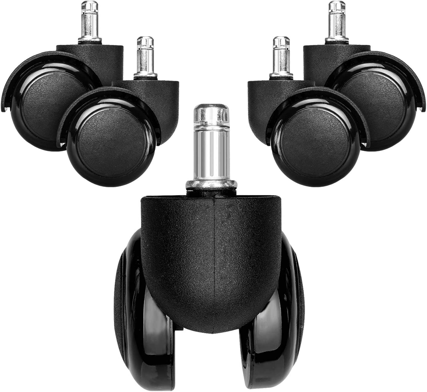 KW Office Chair Caster Wheels - Περιστρεφόμενα Ροδάκια Σκληρού Δαπέδου για Καρέκλα Γραφείου / Έπιπλα με Υποδοχή 10mm - Διάμετρος Τροχού 50mm - 5 Τεμάχια - Black 