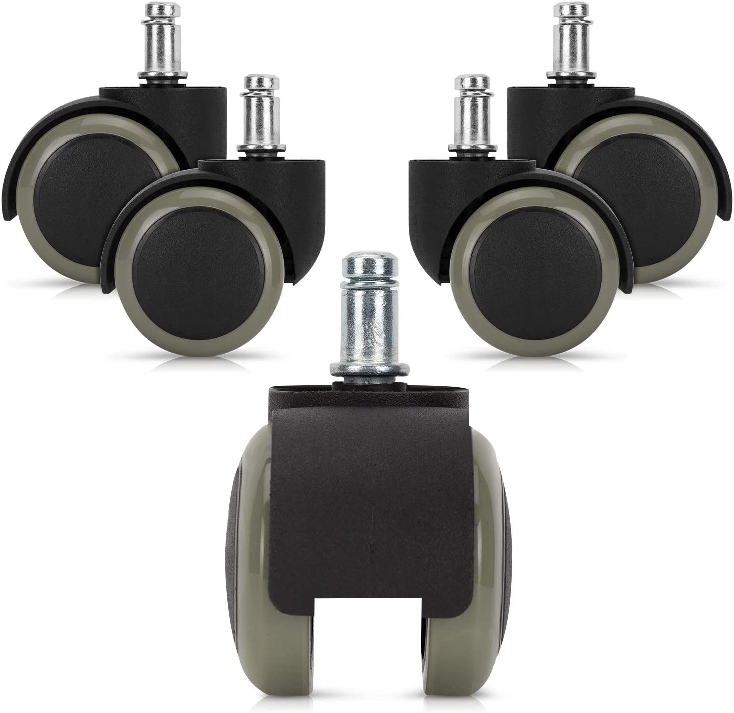KW Office Chair Caster Wheels - Περιστρεφόμενα Ροδάκια Σκληρού Δαπέδου για Καρέκλα Γραφείου / Έπιπλα με Υποδοχή 10mm - Διάμετρος Τροχού 50mm - 5 Τεμάχια - Grey / Black