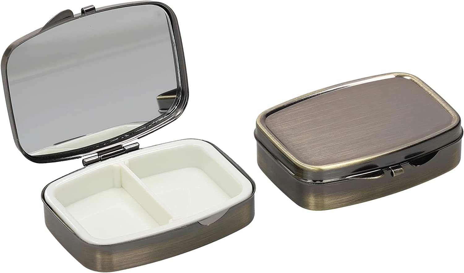 KW Pill Organizer Box - Μεταλλική Θήκη Χαπιών με 2 Θέσεις - 5.5 x 4 x 1.5 cm - 2 Τεμάχια - Bronze