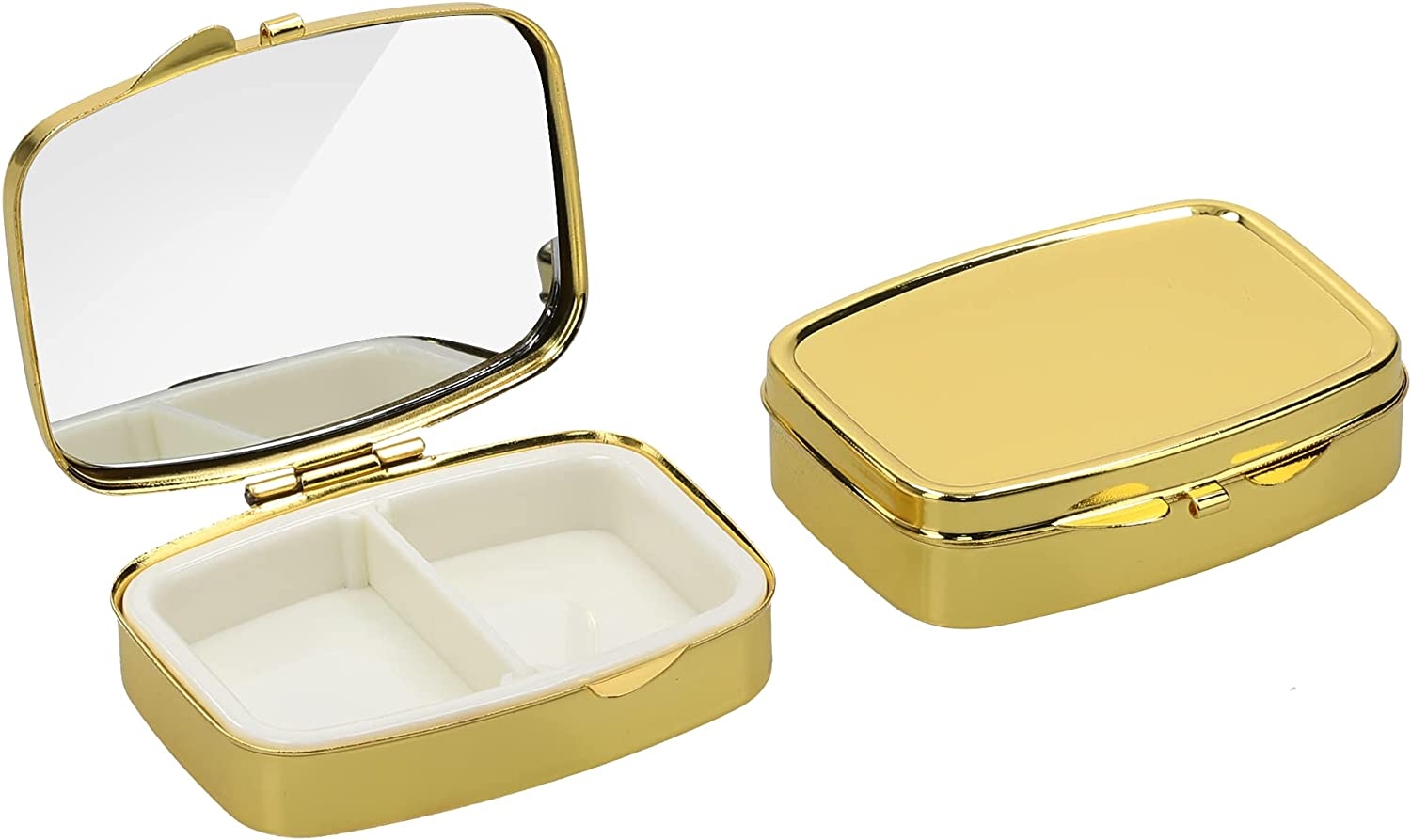 KW Pill Organizer Box - Μεταλλική Θήκη Χαπιών με 2 Θέσεις - 5.5 x 4 x 1.5 cm - 2 Τεμάχια - Gold