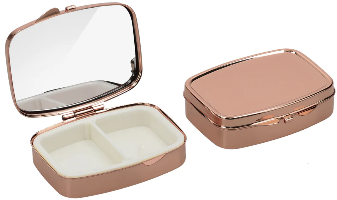 KW Pill Organizer Box - Μεταλλική Θήκη Χαπιών με 2 Θέσεις - 5.5 x 4 x 1.5 cm - 2 Τεμάχια - Rose Gold
