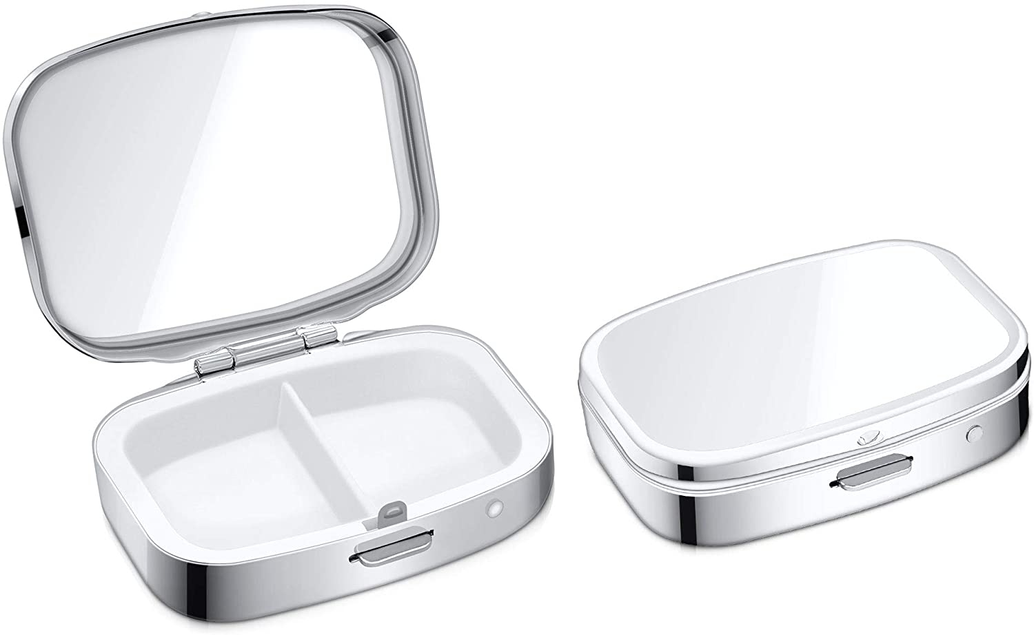 KW Pill Organizer Box - Μεταλλική Θήκη Χαπιών με 2 Θέσεις - 5.5 x 4 x 1.5 cm - 2 Τεμάχια - Silver