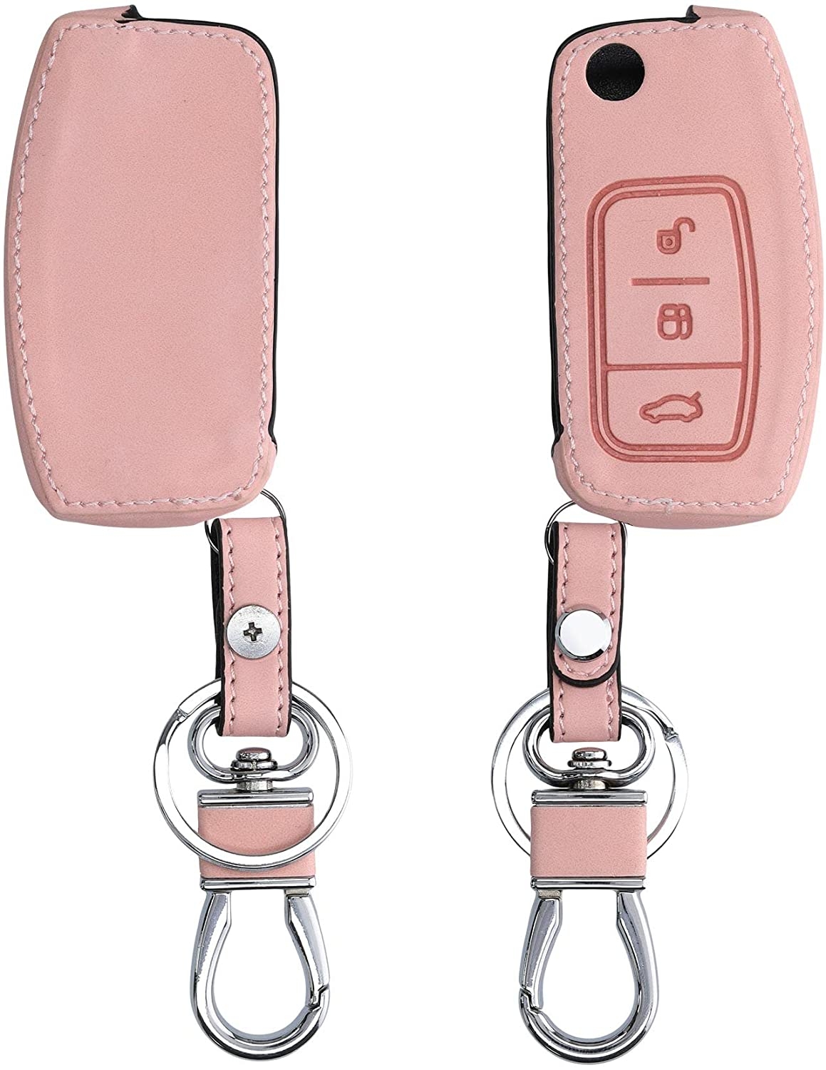 KW PU Leather Θήκη Κλειδιού Ford - 3 Κουμπιά - Flip Key - Dusty Pink