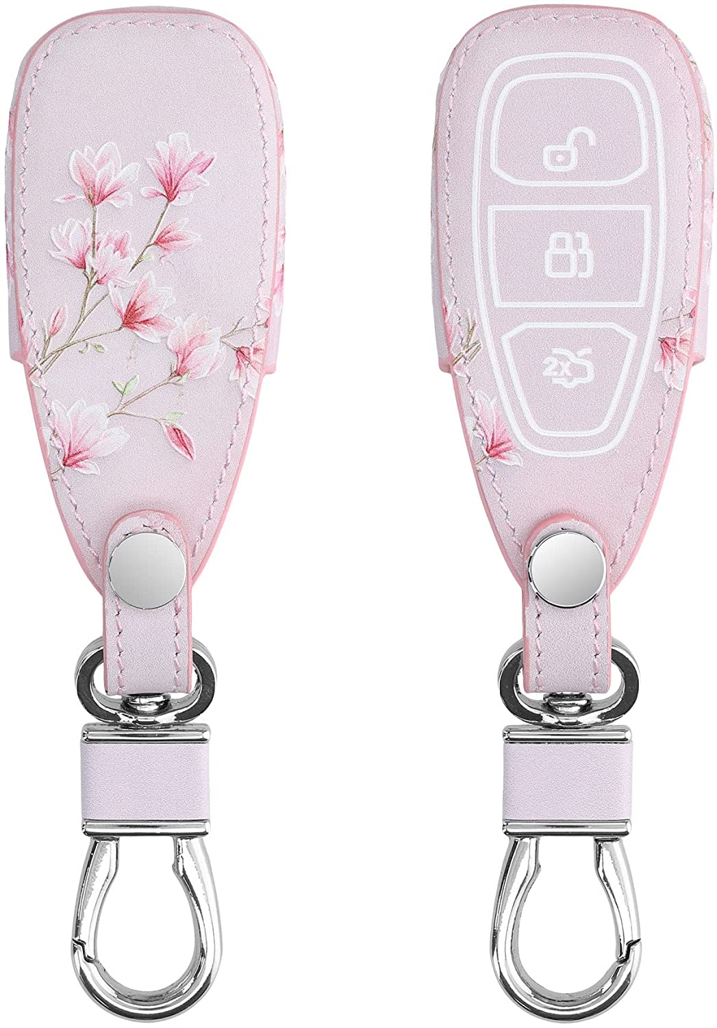 KW PU Leather Θήκη Κλειδιού Ford - 3 Κουμπιά - Key Keyless Go - Full Print Magnolias