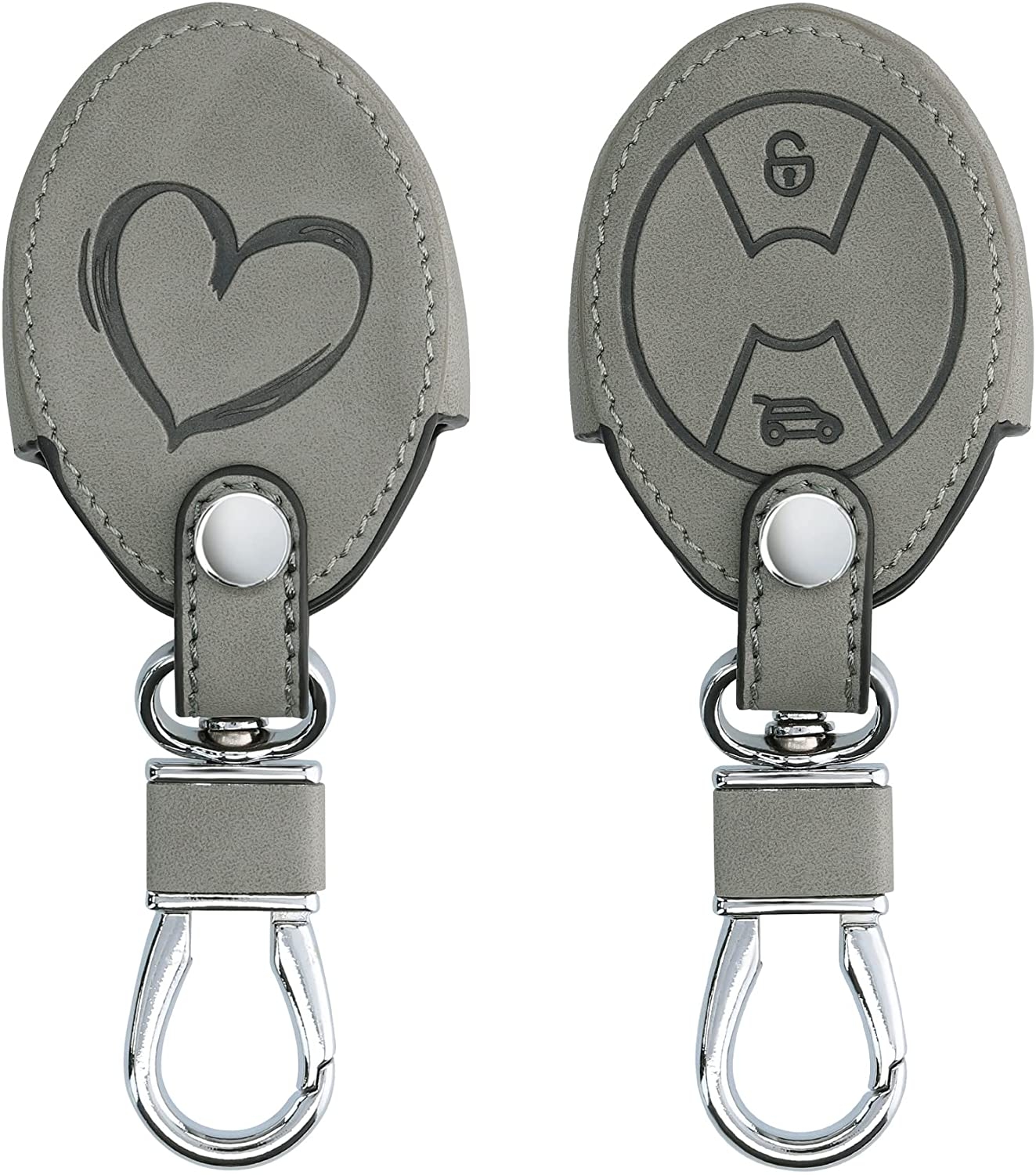 KW PU Leather Θήκη Κλειδιού Mini - 3 Κουμπιά - Brushed Heart / Grey