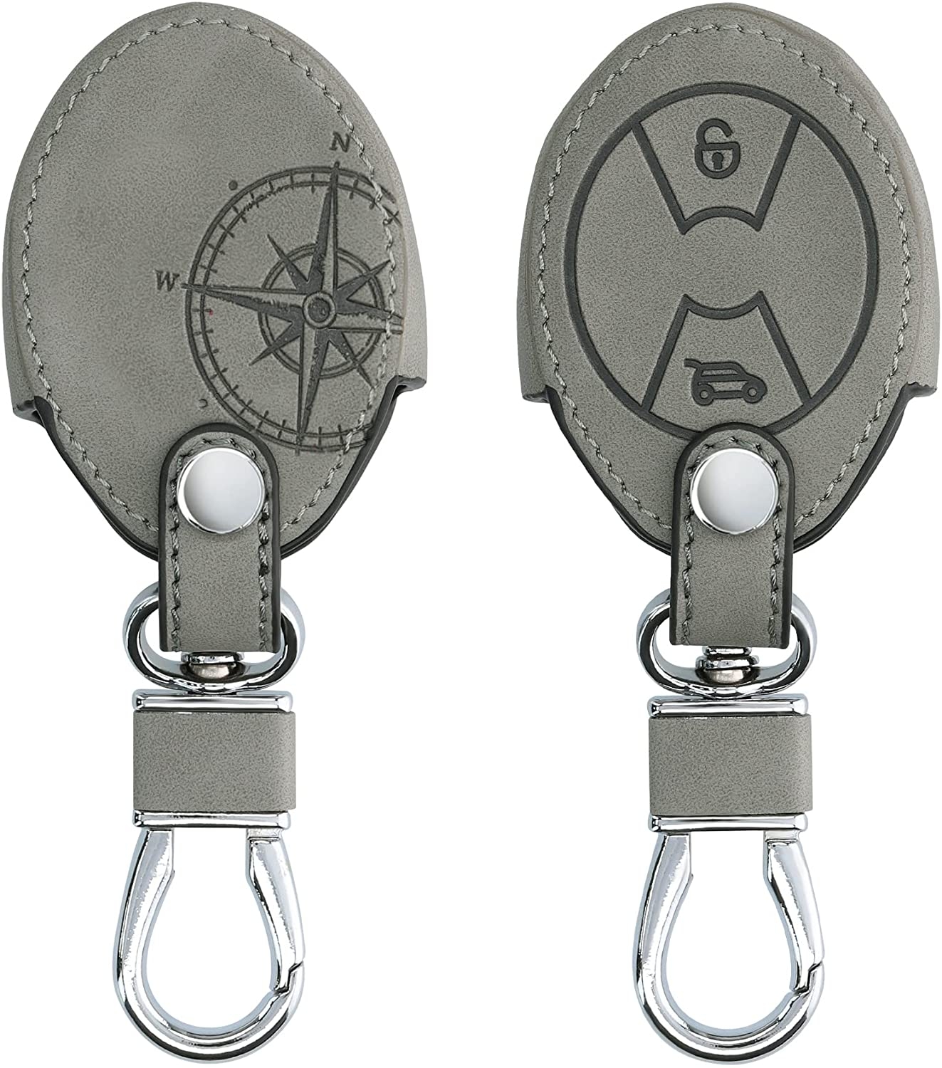 KW PU Leather Θήκη Κλειδιού Mini - 3 Κουμπιά - Navigational Compass / Grey