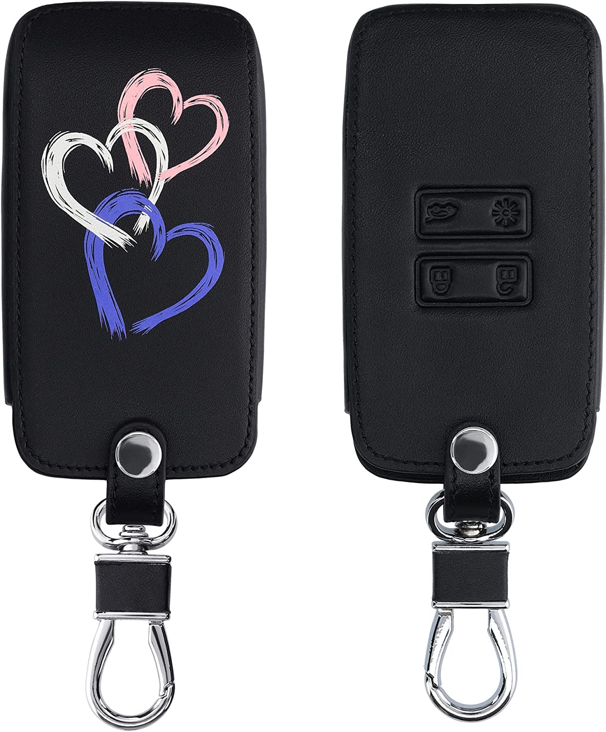 KW PU Leather Θήκη Κλειδιού Renault - 4 Κουμπιά - Smart Key Keyless Go - Brushed Heart / Abstract / Violet / White / Black