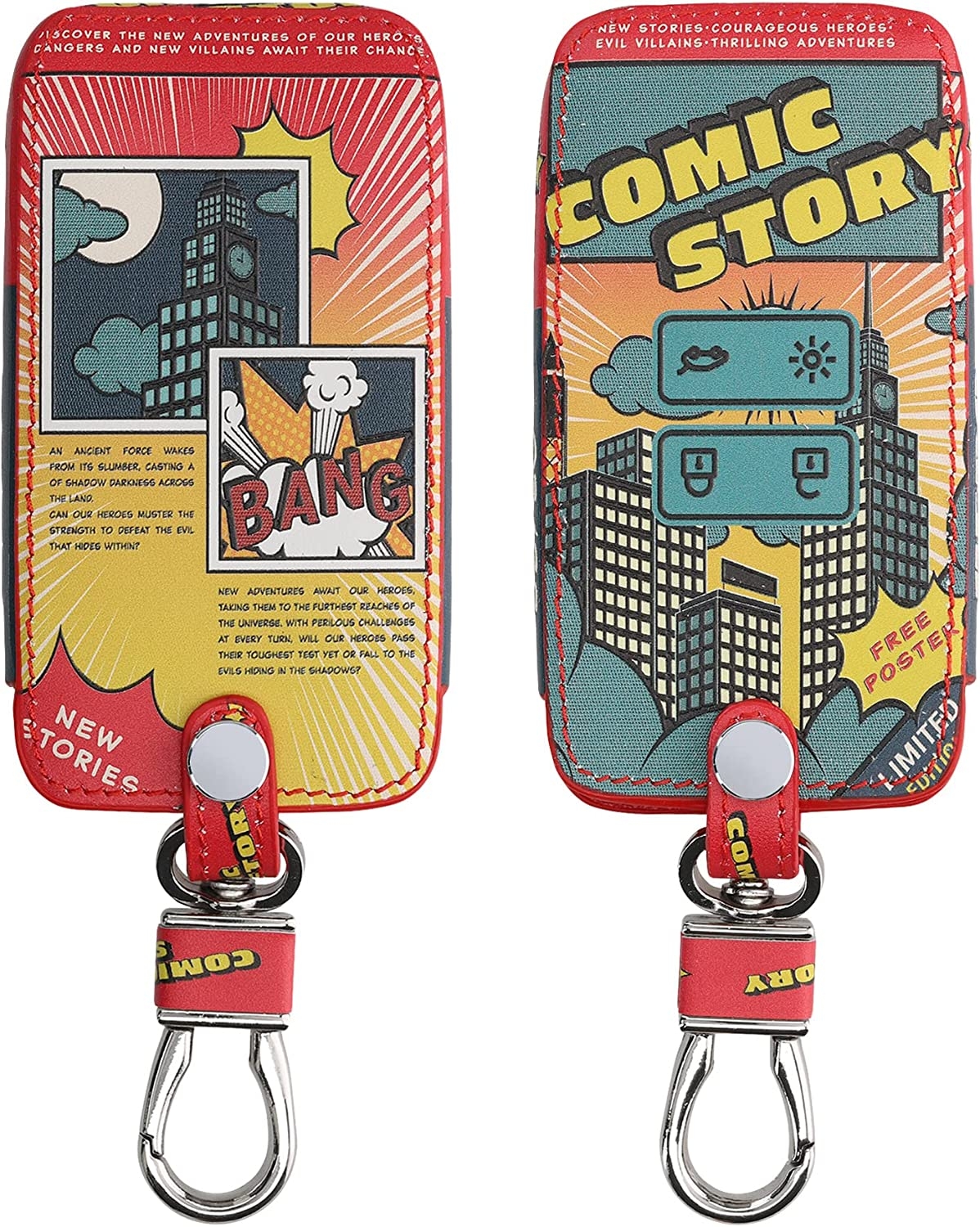 KW PU Leather Θήκη Κλειδιού Renault - 4 Κουμπιά - Smart Key Keyless Go - Comic Story