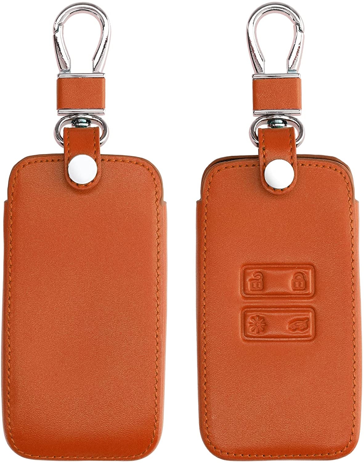 KW PU Leather Θήκη Κλειδιού Renault - 4 Κουμπιά - Smart Key Keyless Go - Orange
