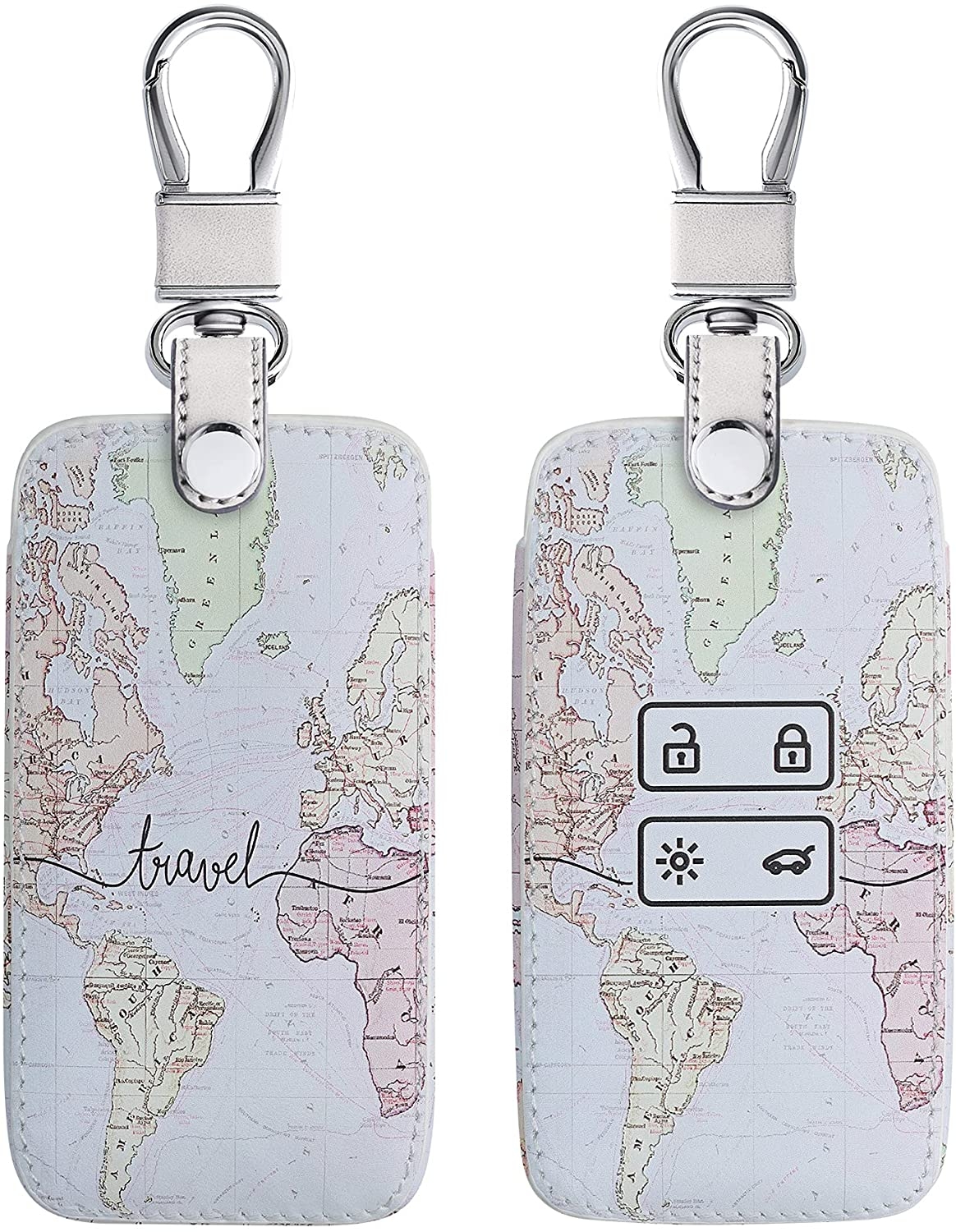 KW PU Leather Θήκη Κλειδιού Renault - 4 Κουμπιά - Full Print Design - Travel