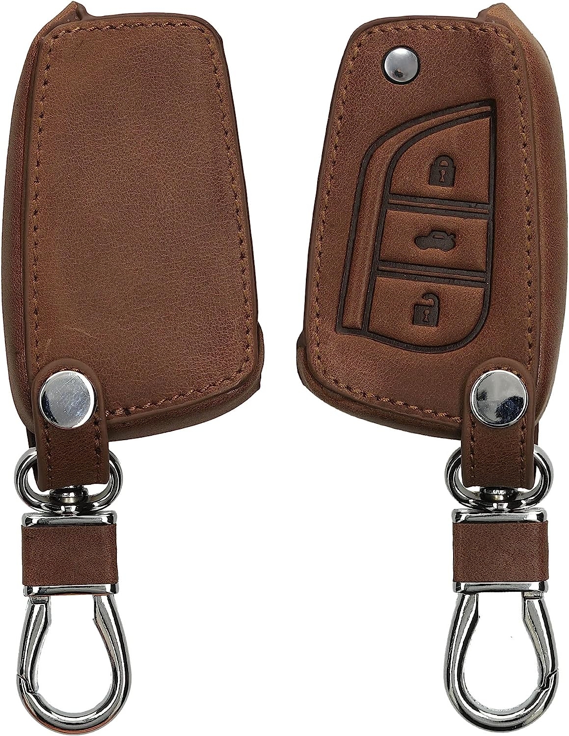 KW PU Leather Θήκη Κλειδιού Toyota - 3 Κουμπιά - Flip Key - Dark Brown (61031.18)