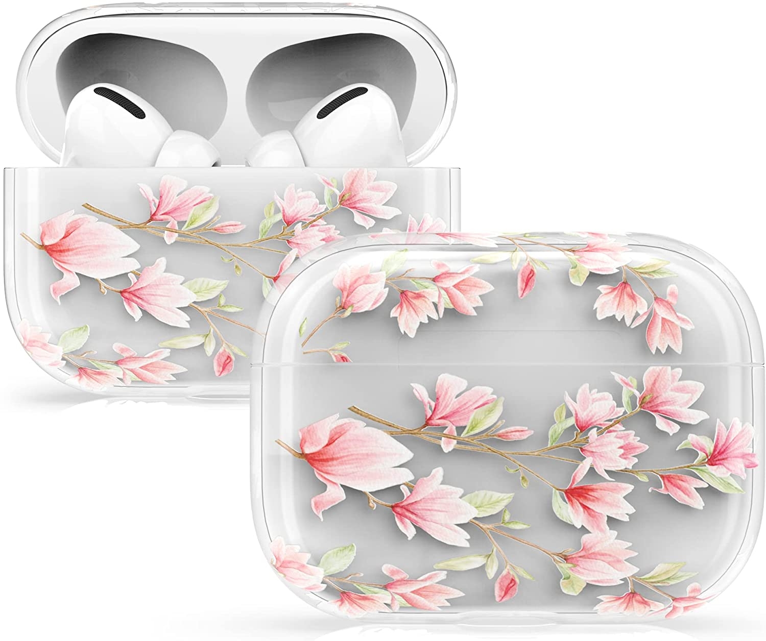 KW Σκληρή Θήκη Apple AirPods Pro 1st Gen - Magnolias / Pink / White / Transparent