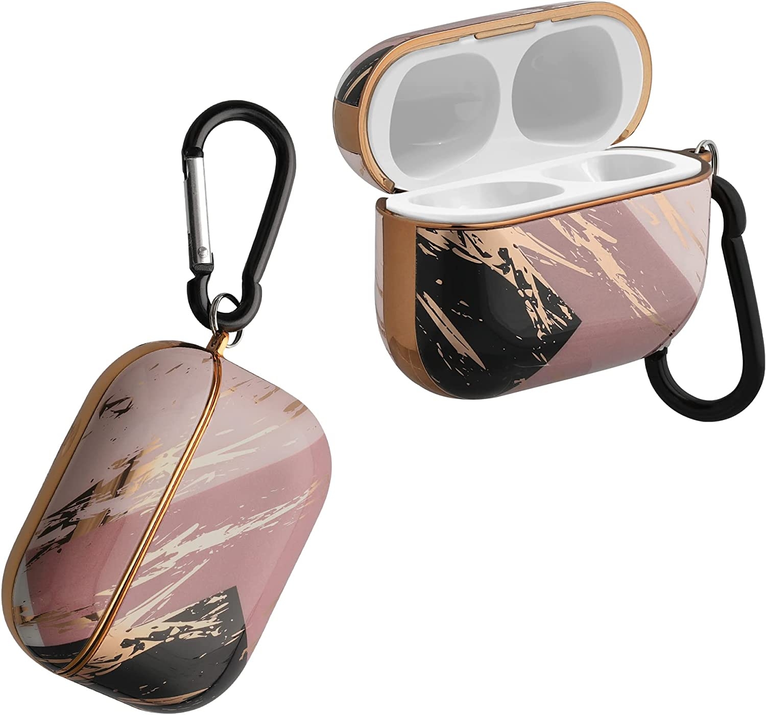 KW Σκληρή Θήκη Electroplated - Apple Airpods Pro 1st Gen - Mixed Marble / Dusty Pink / Plum / Gold 