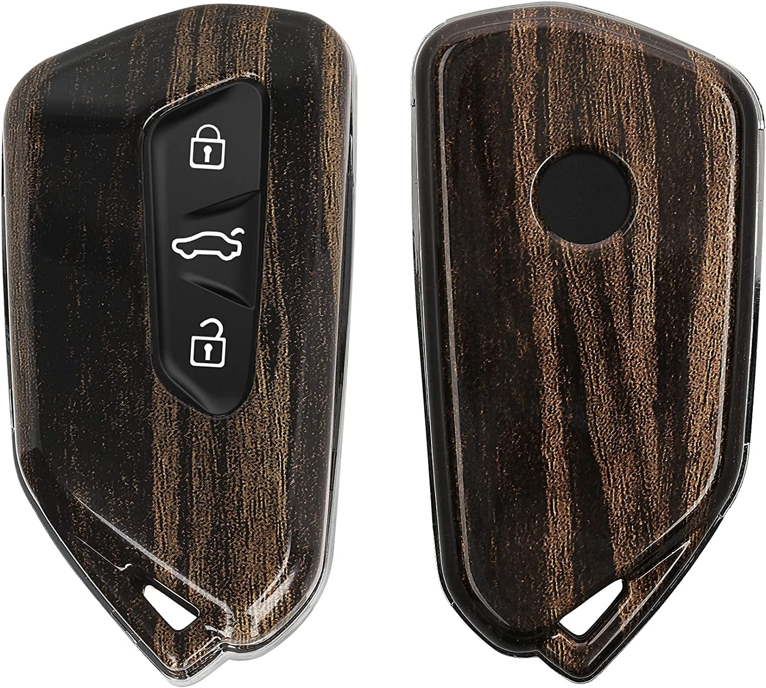 KW Σκληρή Θήκη Κλειδιού VW / Seat / Skoda / Cupra - 3 Κουμπιά - Woodgrain Brown