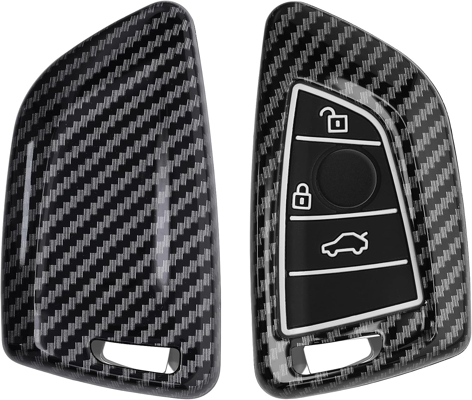 KW Σκληρή Θήκη Κλειδιού με Κάλυμμα Σιλικόνης - BMW - 3 Κουμπιά - Smart Key - Carbon / Black