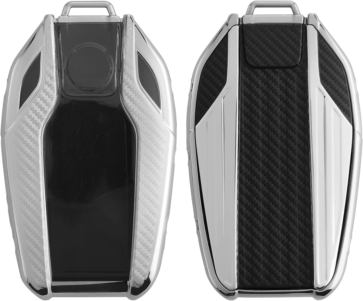 KW Θήκη Κλειδιού BMW - Carbon Σιλικόνη με Έγχρωμο Πλαίσιο & Κουμπιά - 3 Κουμπιά - Display Key - Silver High Gloss