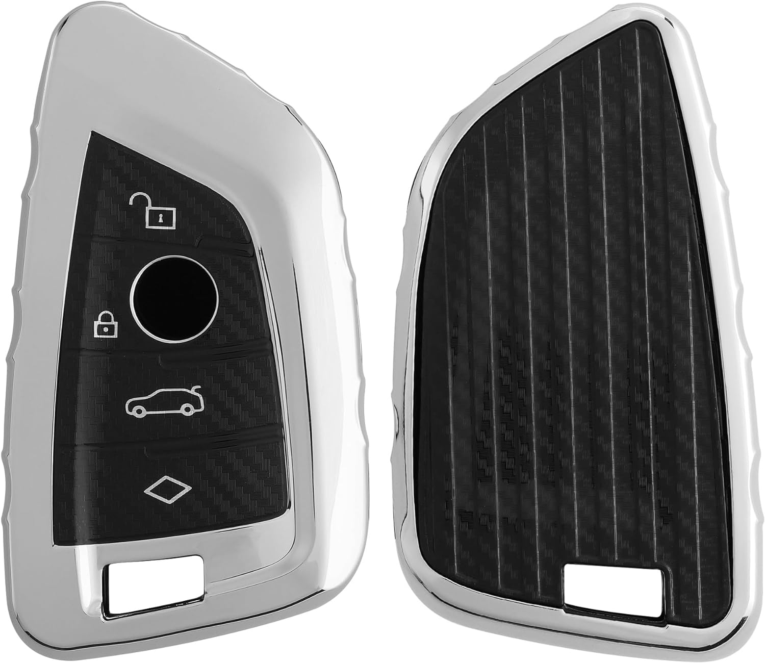 KW Θήκη Κλειδιού BMW - Carbon Σιλικόνη με Έγχρωμο Πλαίσιο & Κουμπιά - 3 Κουμπιά - Smart Key - Silver High Gloss