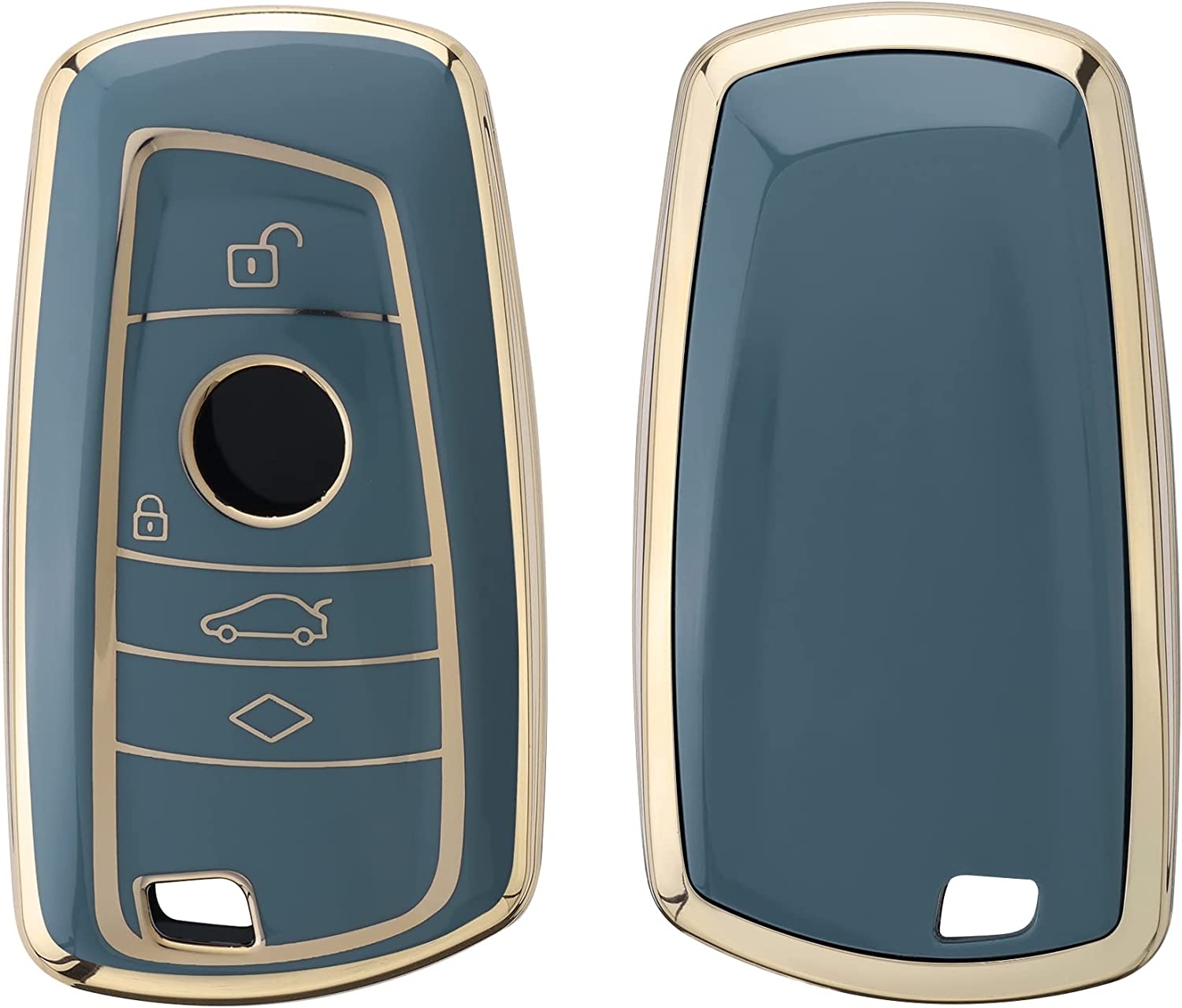 KW Θήκη Κλειδιού BMW - Σιλικόνη - 3 Κουμπιά - Only Keyless Go - Blue / Gold
