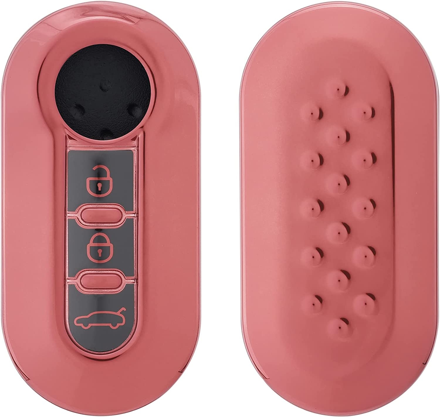 KW Θήκη Κλειδιού Fiat Lancia - Σιλικόνη - 3 Κουμπιά - Flip Key - Rose Gold High Gloss