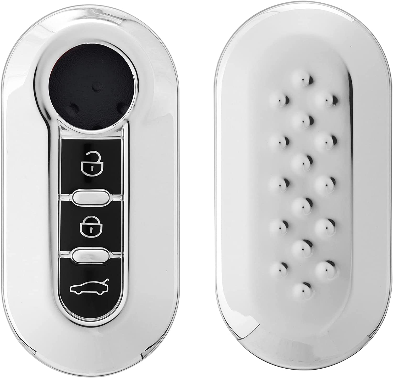 KW Θήκη Κλειδιού Fiat Lancia - Σιλικόνη - 3 Κουμπιά - Flip Key - Silver High Gloss