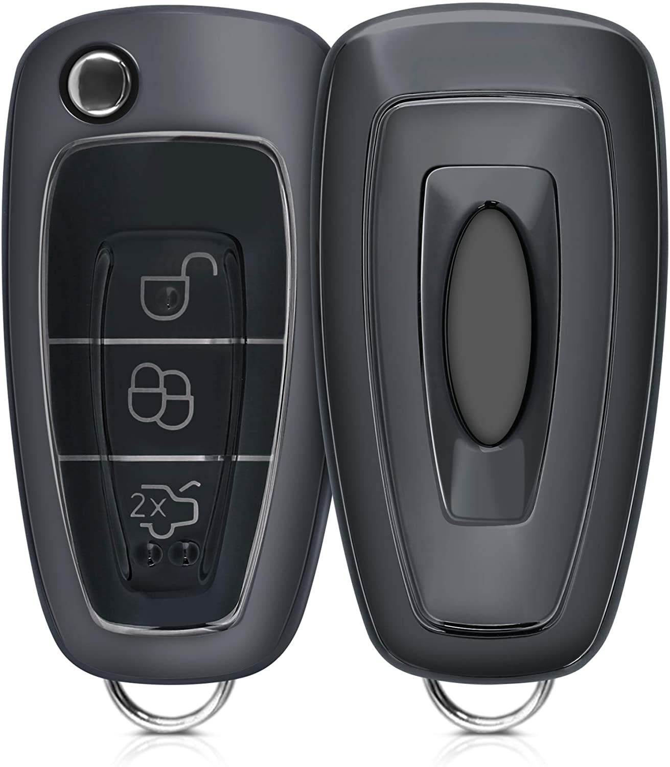 KW Θήκη Κλειδιού Ford - Σιλικόνη - 3 Κουμπιά - Flip Key - Anthracite High Gloss