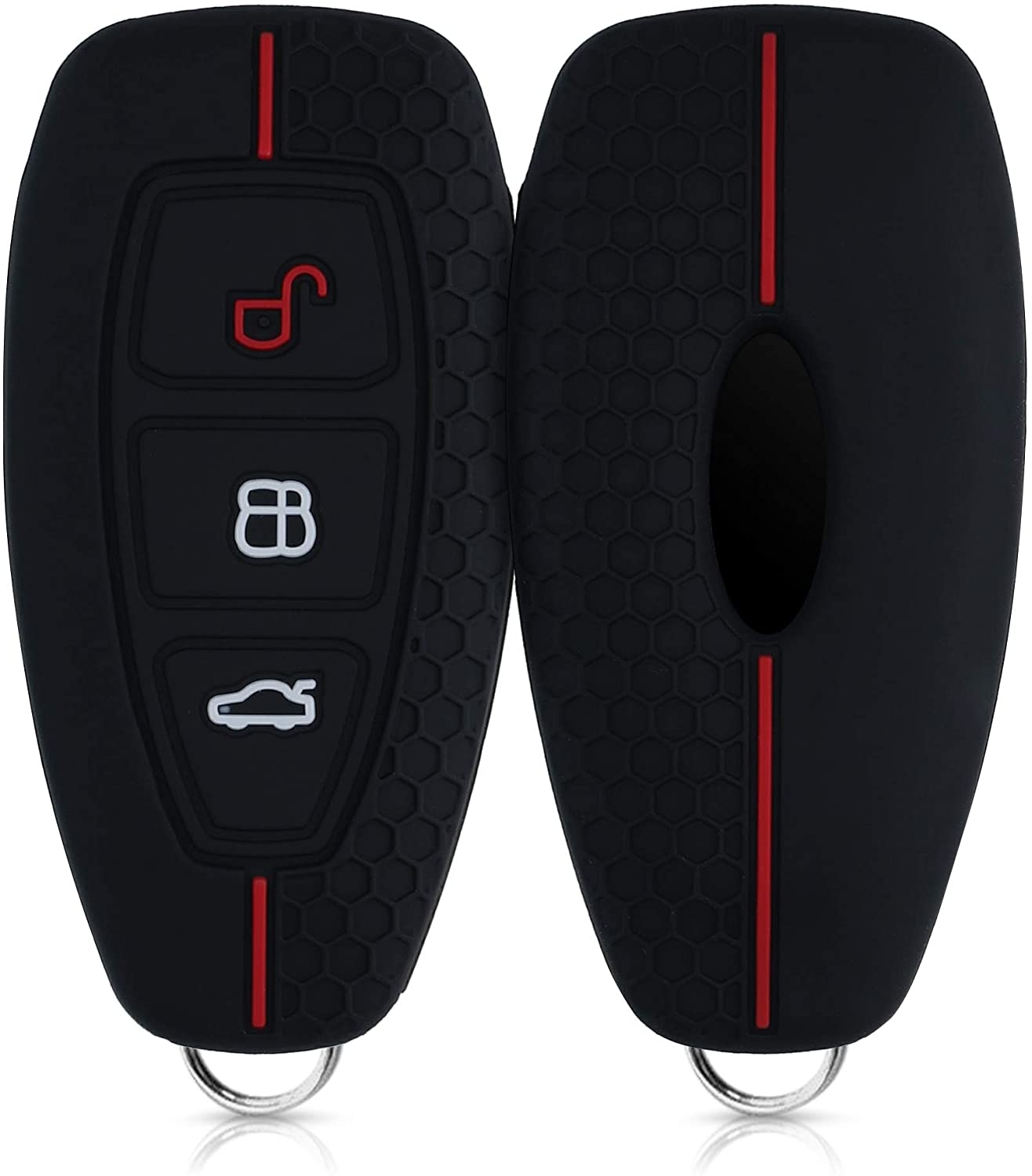 KW Θήκη Κλειδιού Ford - Σιλικόνη - 3 Κουμπιά - Keyless Go - Black / Red