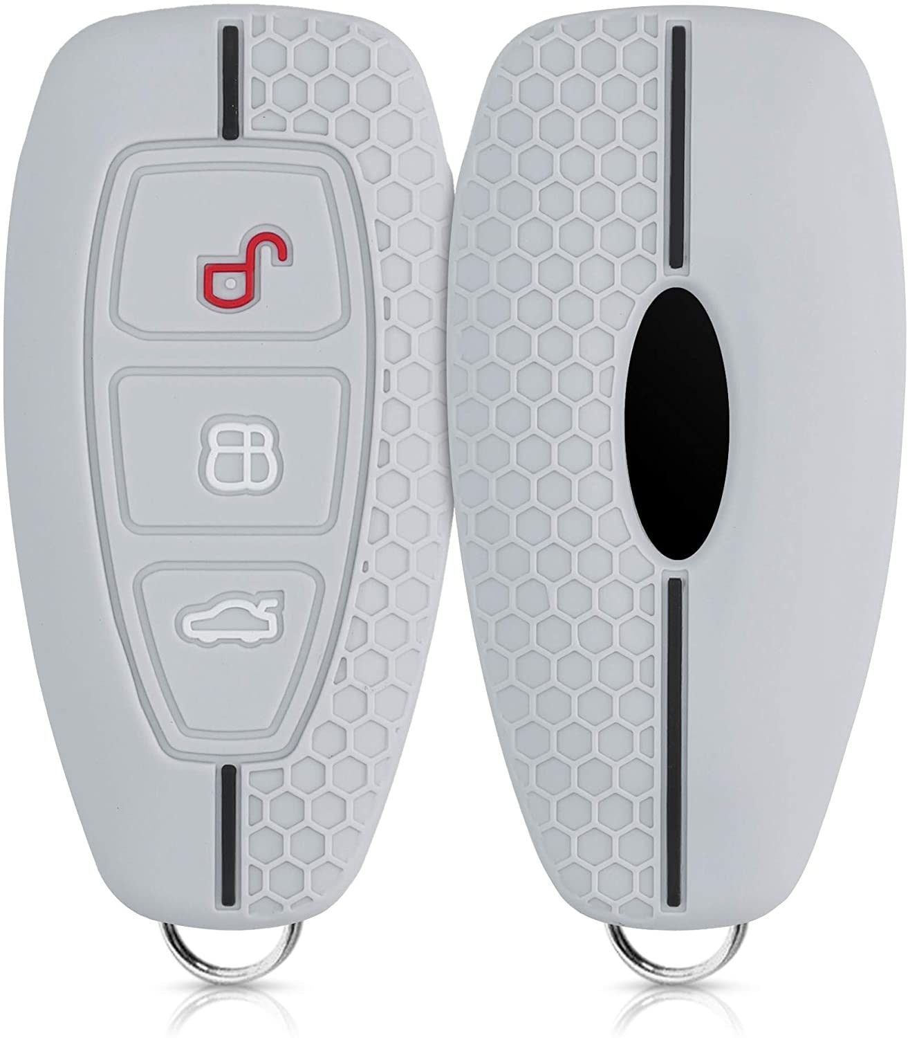 KW Θήκη Κλειδιού Ford - Σιλικόνη - 3 Κουμπιά - Keyless Go - Grey / Black 