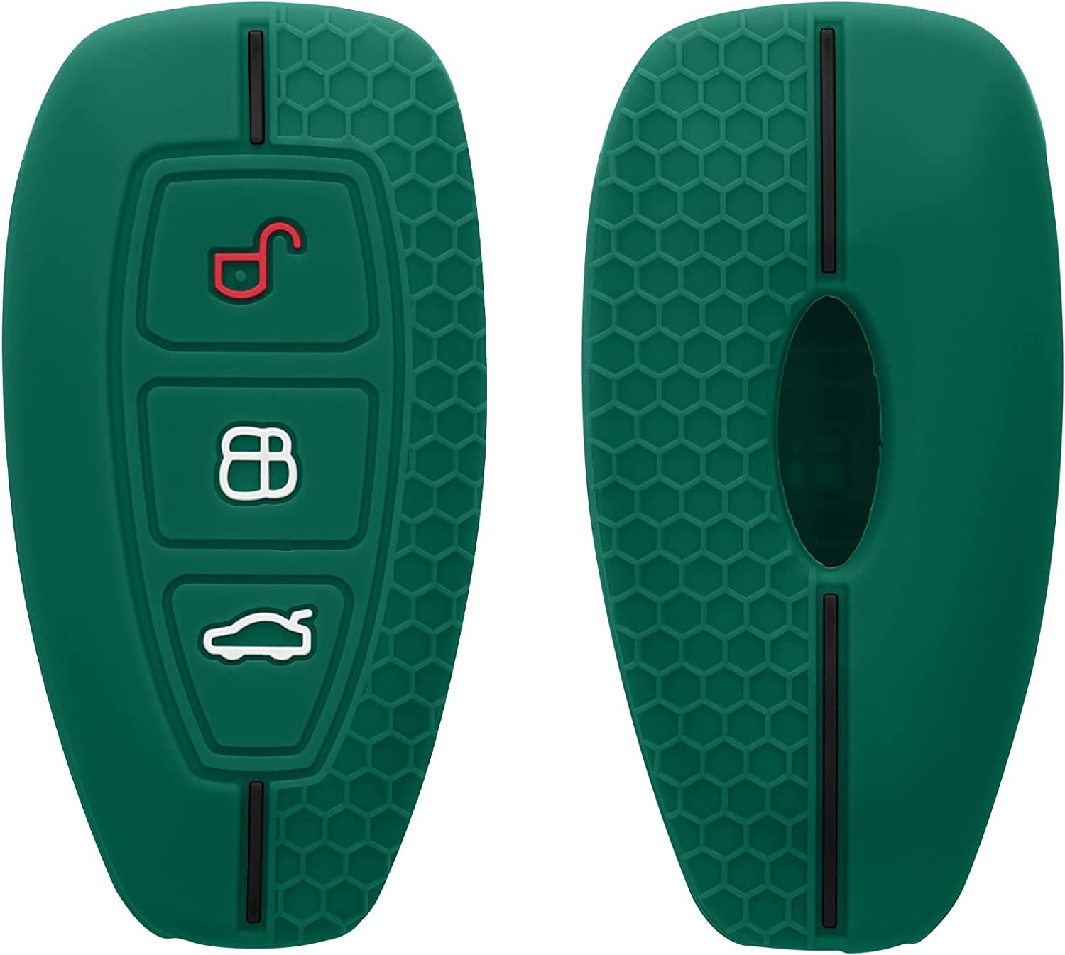 KW Θήκη Κλειδιού Ford - Σιλικόνη - 3 Κουμπιά - Keyless Go - Dark Green / Black