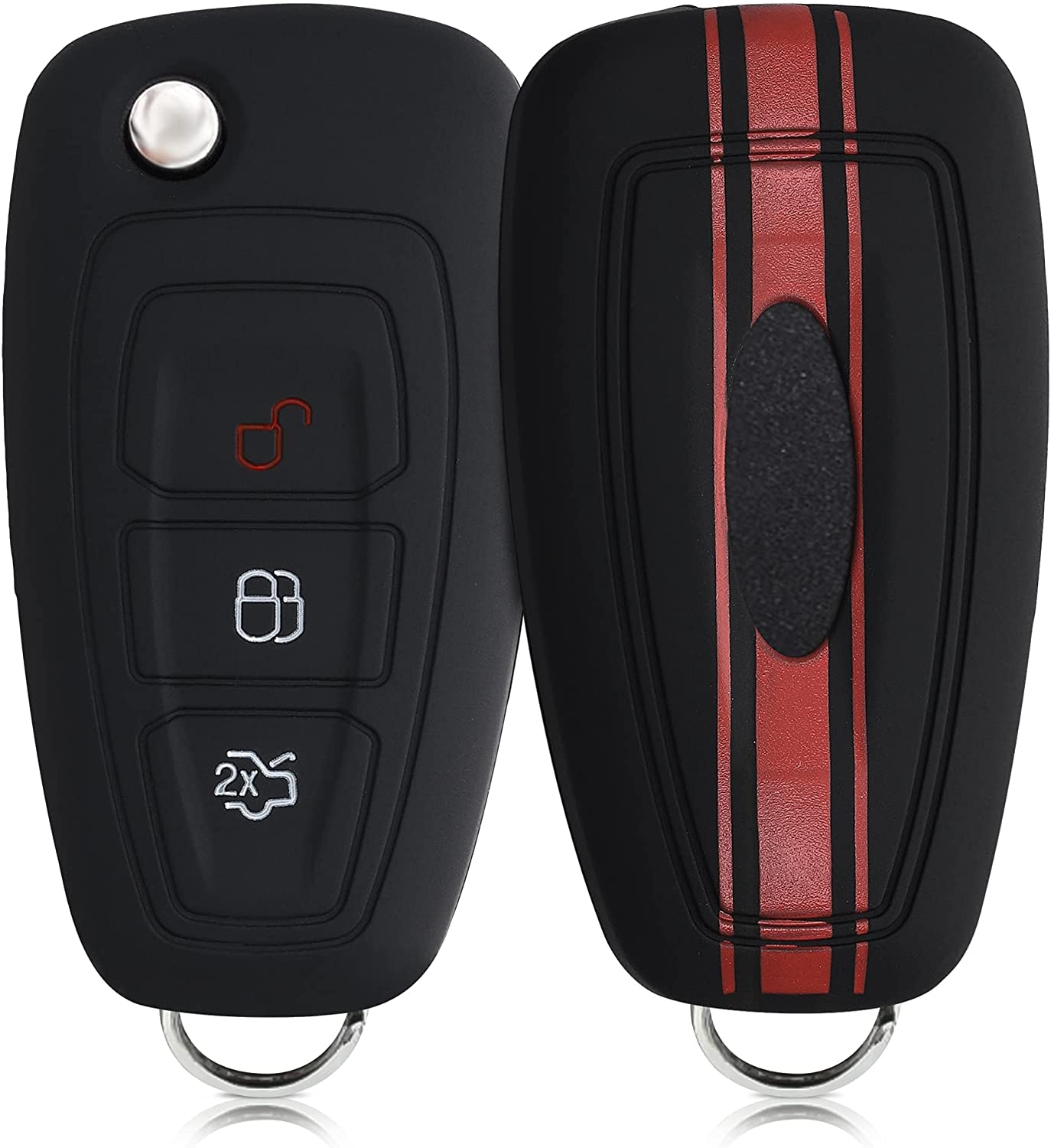 KW Θήκη Κλειδιού Ford - Σιλικόνη - 3 Κουμπιά - Flip Key - Rally Stripe / Red / Black