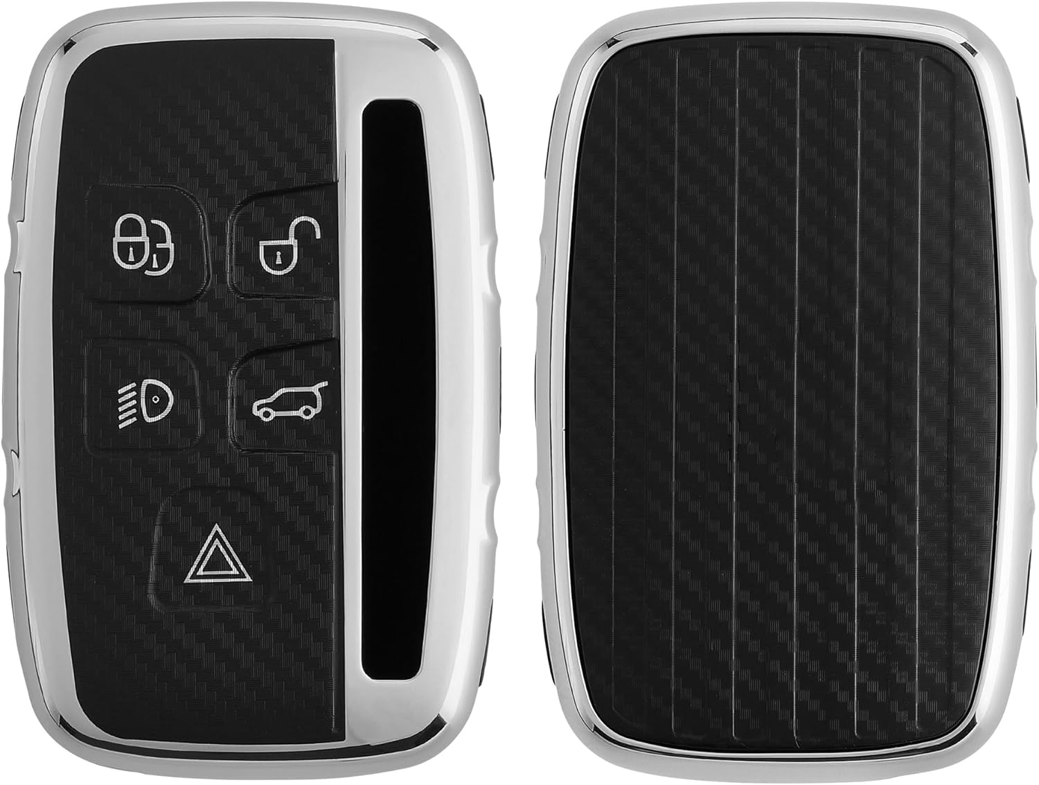 KW Θήκη Κλειδιού Land Rover / Jaguar - Carbon Σιλικόνη με Έγχρωμο Πλαίσιο & Κουμπιά - 5 Κουμπιά - Remote Key - Silver High Gloss
